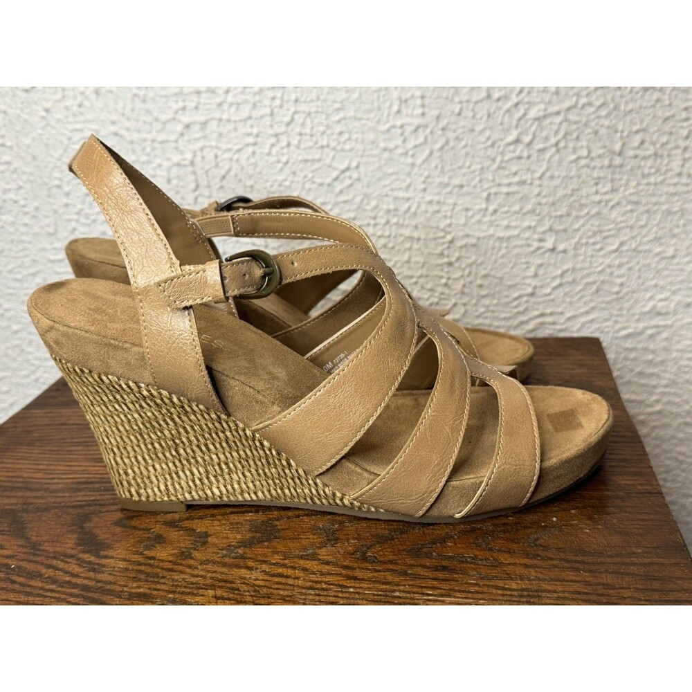 Aerosoles Lux Plush Wedge Heel Faux Leather Strappy Sandals ~ Women's Size 10M